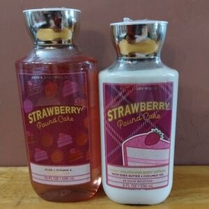 New Bath and body works strawberry pound cake 2 PC lotion and body wash